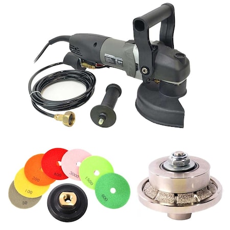 Hardin VSP5 5" Var Speed Polisher, 3/16" Radius Diamond Profile Wheel & 8 pc 5" Diamond Polishing Pad Set HWV316POLSET